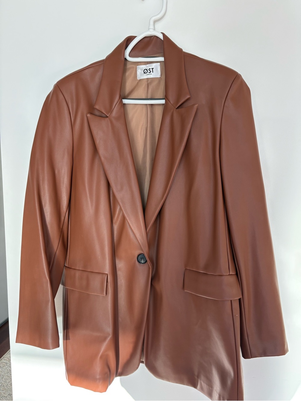 Ost Chestnut Brown Faux Leather Blazer